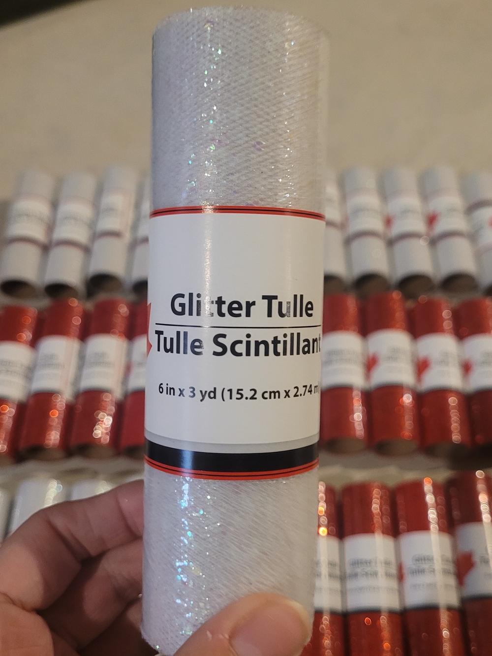 Glitter Tulle Rolls - Red & White Sparkle 36 Rolls Bundle - Picture 4 of 4
